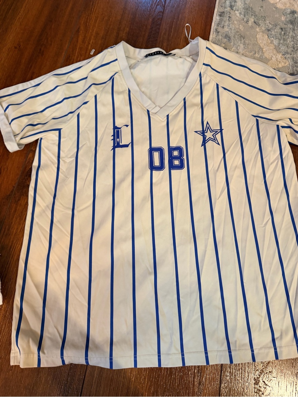Lioness cream  and Blue Striped V-Neck Tee